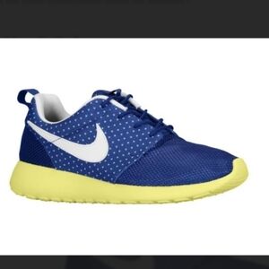 Nike WMNS Roshe Run in the "Deep Royal Blue/Sail-Electric Yellow" colorway